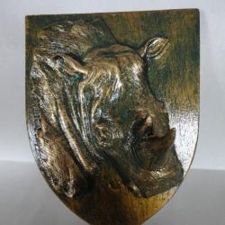 Blason Tête de Rhinocéros finition bronze avec accroche