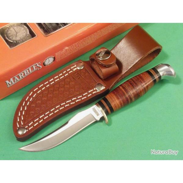 Couteau Skinner Marbles Small Hunter Stacked leather Manche & Etui Cuir Lame Acier Inox MR396
