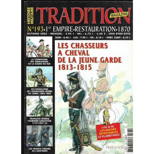 Tradition magazine n198 chasseurs  cheval de la jeune garde , infanterie lgre corse 1803-1805