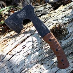 Hache Tomahawk ESEE Gibson Axe Lame Acier Carbone 1095 Manche Micarta Etui Cuir Made In USA ESAXE