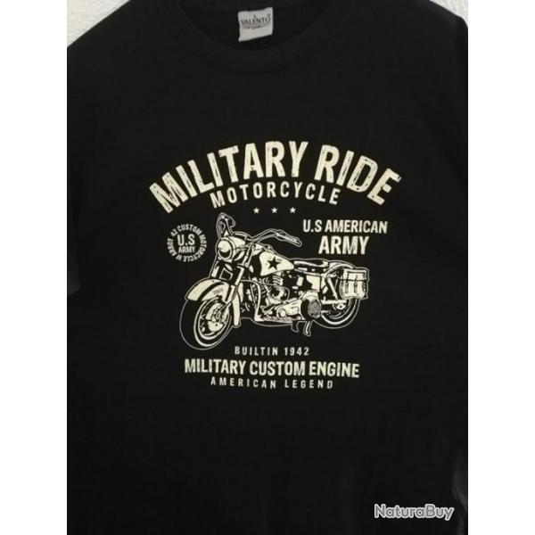 T SHIRT noir US MILITARY RIDE AMERICAN LEGEND 1942 HARLEY tailles S  XXL ( tee militaria moto biker