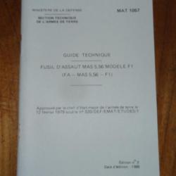 Guide technique MAT 1057 - Fusil d'assaut MAS 5,56  modèle F1  (3eme édition 1986)