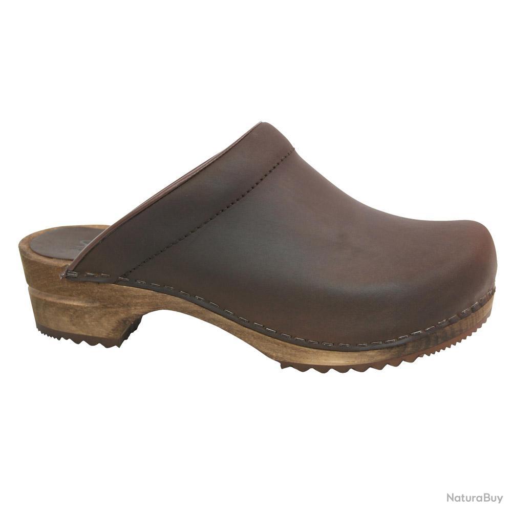 Sabot cuir brun semelle bois femme Taille Sabots (5855609)