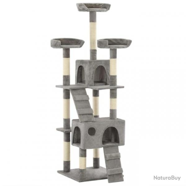 Arbre  chat griffoir grattoir niche jouet animaux peluch en sisal 170 cm gris 3702087