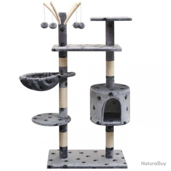 Arbre  chat griffoir grattoir niche jouet animaux peluch et sisal 125 cm empreintes de pattes gri