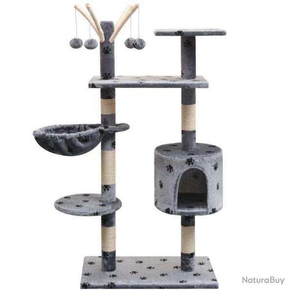Arbre à chat griffoir grattoir niche jouet animaux peluché et sisal 125 cm empreintes de pattes gri