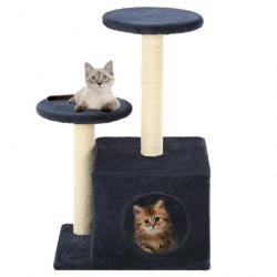 Arbre à chat griffoir grattoir niche jouet animaux peluché en sisal 60cm bleu foncé 3702127