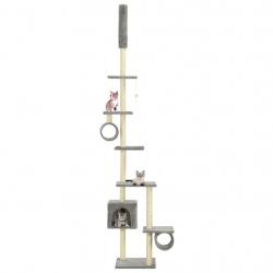 Arbre à chat griffoir grattoir niche jouet animaux peluché en sisal 260 cm gris 3702111
