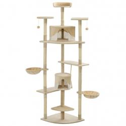 Arbre à chat griffoir grattoir niche jouet animaux peluché en sisal 203 cm beige et blanc 3702121