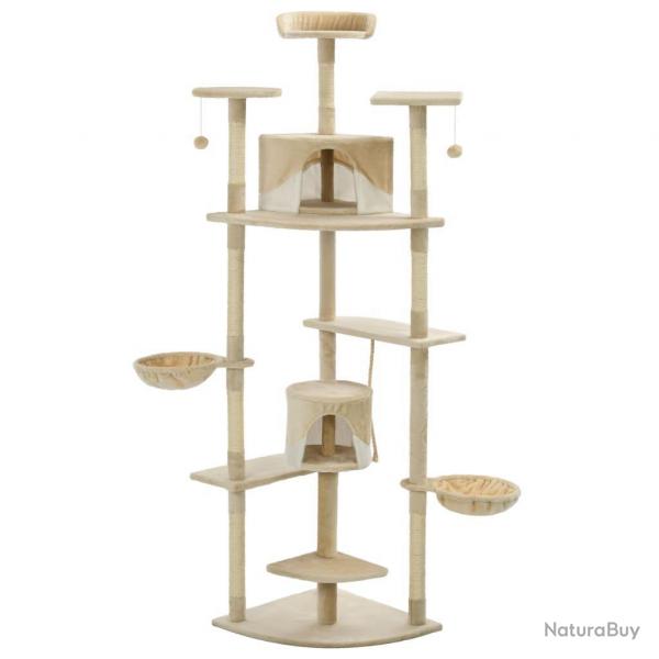 Arbre  chat griffoir grattoir niche jouet animaux peluch en sisal 203 cm beige et blanc 3702121