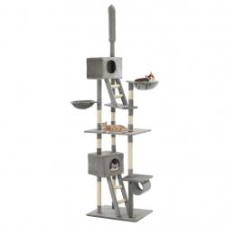 Arbre à chat griffoir grattoir niche jouet animaux peluché en sisal 230-260 cm gris 3702211