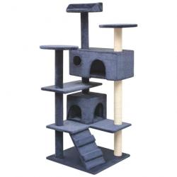 Arbre à chat griffoir grattoir niche jouet animaux peluché en sisal 125 cm bleu foncé 3702227