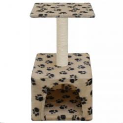 Arbre à chat griffoir grattoir niche jouet animaux peluché en sisal 55 cm beige motif de pattes 370