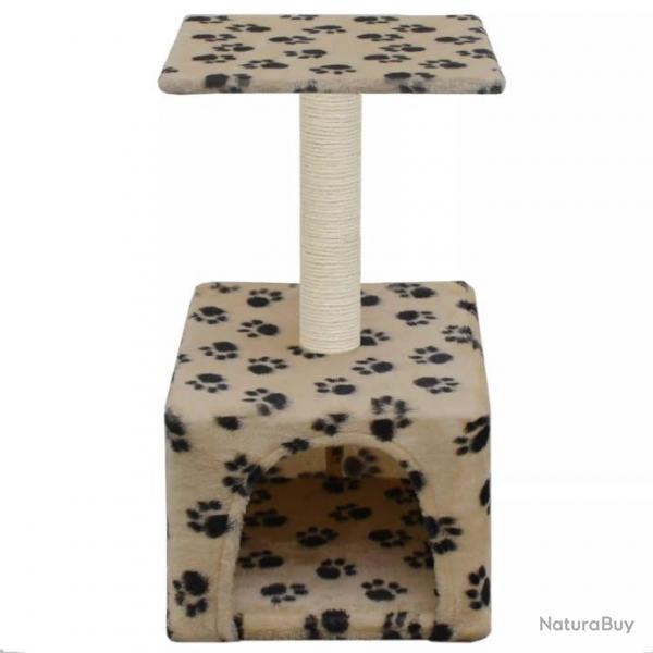 Arbre  chat griffoir grattoir niche jouet animaux peluch en sisal 55 cm beige motif de pattes 370