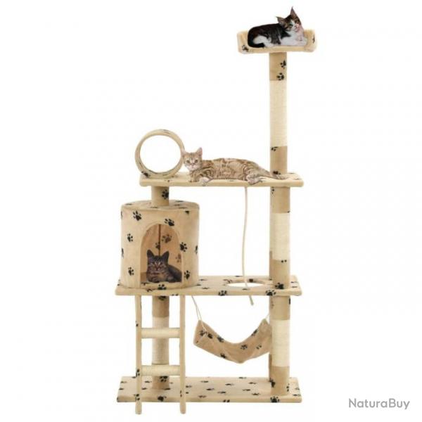 Arbre  chat griffoir grattoir niche jouet animaux peluch en sisal 140cm beige motif de pattes 370
