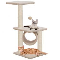 Arbre à chat griffoir grattoir niche jouet animaux peluché en sisal 65 cm beige 3702217