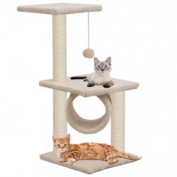 Arbre à chat griffoir grattoir niche jouet animaux peluché en sisal 65 cm beige 3702217