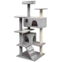 Arbre à chat griffoir grattoir niche jouet animaux peluché en sisal 125 cm gris 3702272