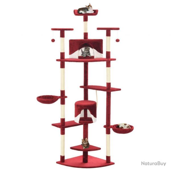 Arbre  chat griffoir grattoir niche jouet animaux peluch en sisal 203 cm rouge et blanc 3702142