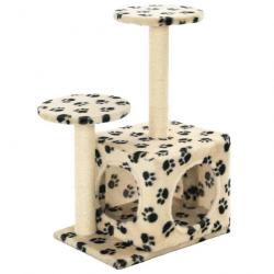 Arbre à chat griffoir grattoir niche jouet animaux peluché en sisal 60 cm beige motif de pattes 370