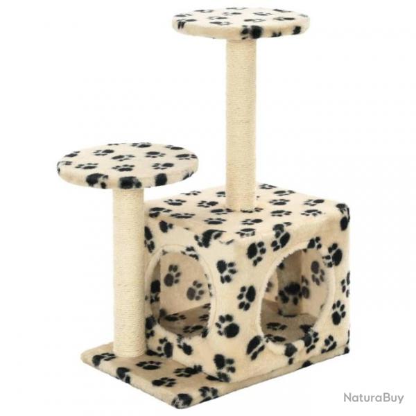 Arbre  chat griffoir grattoir niche jouet animaux peluch en sisal 60 cm beige motif de pattes 370