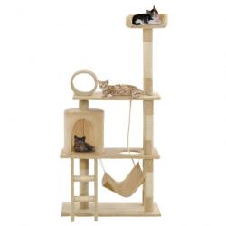 Arbre à chat griffoir grattoir niche jouet animaux peluché en sisal 140 cm beige 3702118