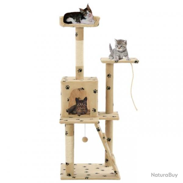 Arbre  chat griffoir grattoir niche jouet animaux peluch en sisal 120 cm beige motif pattes 37021