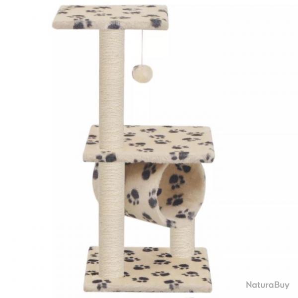 Arbre  chat griffoir grattoir niche jouet animaux peluch en sisal 65 cm beige motif pattes 3702152