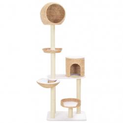 Arbre à chat griffoir grattoir niche jouet animaux peluché en sisal herbiers marins beige 3702145