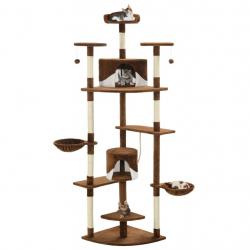 Arbre à chat griffoir grattoir niche jouet animaux peluché en sisal 203 cm marron et blanc 3702114