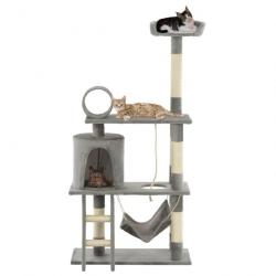Arbre à chat griffoir grattoir niche jouet animaux peluché en sisal 140 cm gris 3702125