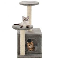 Arbre à chat griffoir grattoir niche jouet animaux peluché en sisal 60 cm gris 3702218