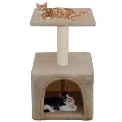 Arbre à chat griffoir grattoir niche jouet animaux peluché en sisal 55 cm beige 3702066