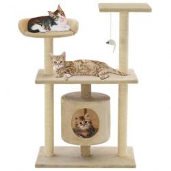 Arbre à chat griffoir grattoir niche jouet animaux peluché en sisal 95 cm beige 3702237