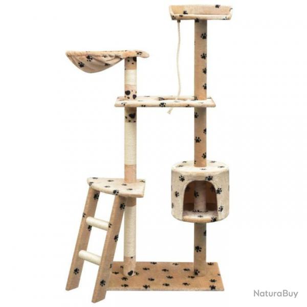 Arbre  chat griffoir grattoir niche jouet animaux peluch et sisal 150 cm empreintes de pattes bei