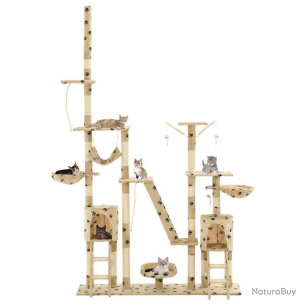 Arbre  chat griffoir grattoir niche jouet animaux peluch 230-250 cm empreintes de pattes beige 37