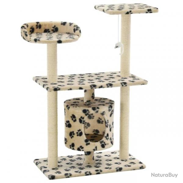 Arbre  chat griffoir grattoir niche jouet animaux peluch en sisal 95 cm beige motif de pattes 370