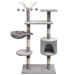 Arbre à chat griffoir grattoir niche jouet animaux peluché en sisal 125 cm gris 3702185