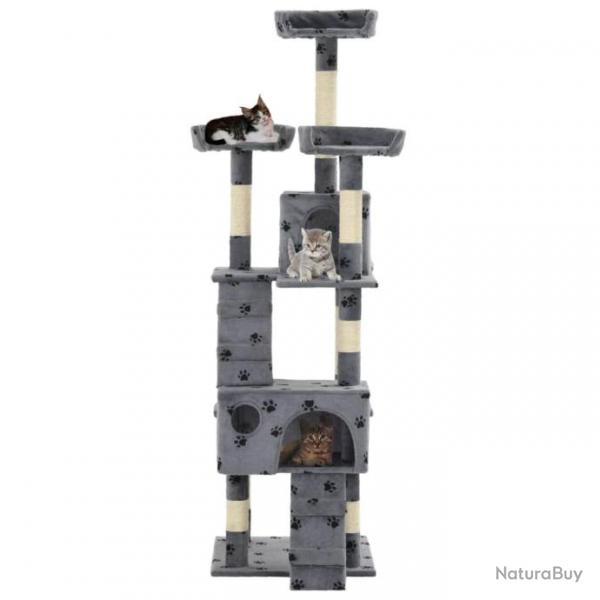 Arbre  chat griffoir grattoir niche jouet animaux peluch sisal 170cm empreintes de pattes gris 37