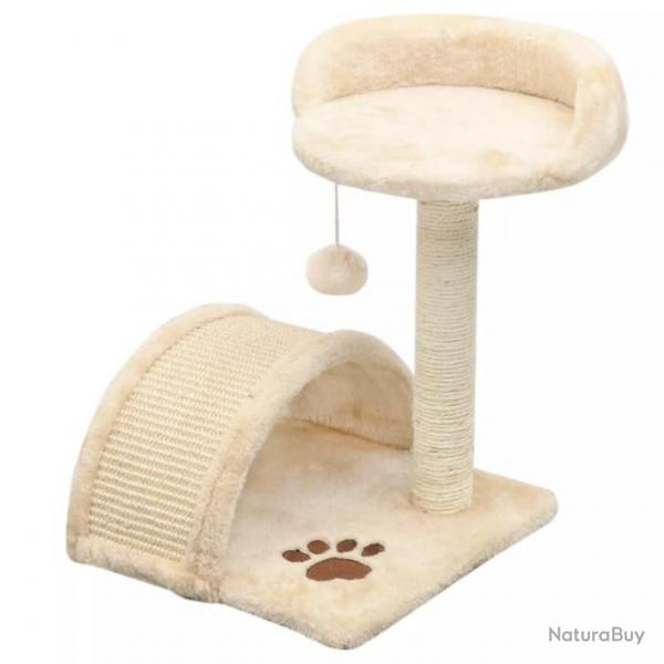 Arbre  chat griffoir grattoir niche jouet animaux peluch en sisal 40 cm beige et marron 3702255