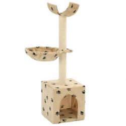 Arbre à chat griffoir grattoir niche jouet animaux peluché en sisal 105 cm beige motif de pattes 37