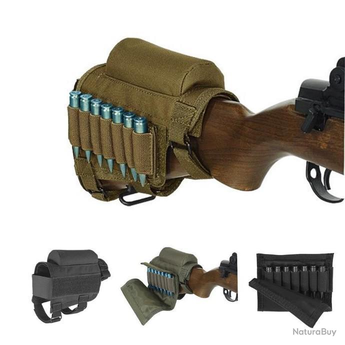 Cartouchière De Crosse Kaki Pour Fusil - 7 Balles, Avec Appui-joue, En Nylon