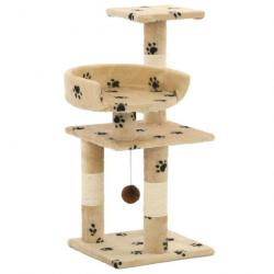 Arbre à chat griffoir grattoir niche jouet animaux peluché en sisal 65 cm beige motif de pattes 370