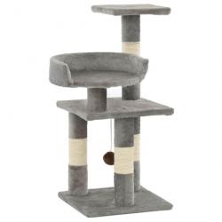 Arbre à chat griffoir grattoir niche jouet animaux peluché en sisal 65 cm gris 3702042