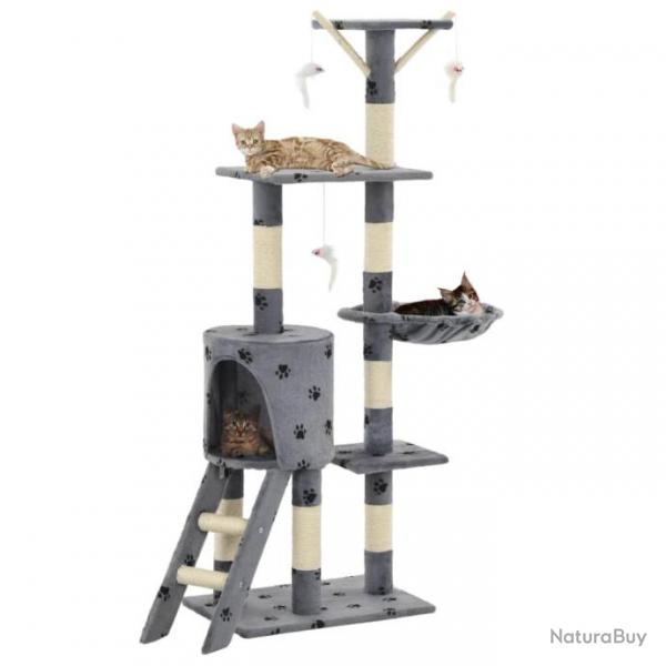 Arbre  chat griffoir grattoir niche jouet animaux peluch en sisal 138 cm gris motif de pattes 370