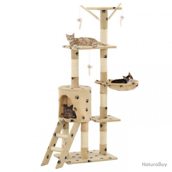 Arbre  chat griffoir grattoir niche jouet animaux peluch en sisal 138cm beige motif de pattes 370