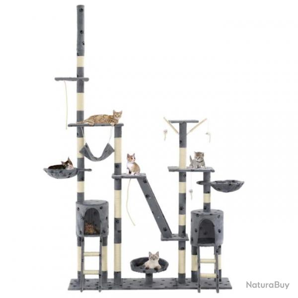 Arbre  chat griffoir grattoir niche jouet animaux peluch 230-250 cm empreintes de pattes gris 370