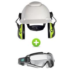Pack casque de chantier + protection auditive + lunettes anti-poussière