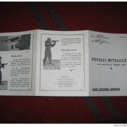 MANUEL NOTICE PISTOLET MITRAILLEUR 9MM MAT M.A.T 49 1949 ( NOVEMBRE 1949) indo Algérie