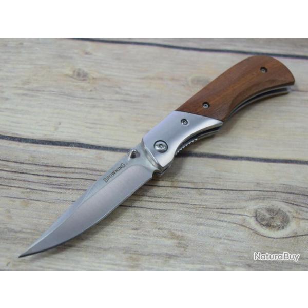 Couteau de Poche Browning Pakkawood Lame Acier Inox Manche Bois Linerlock Clip BR0028